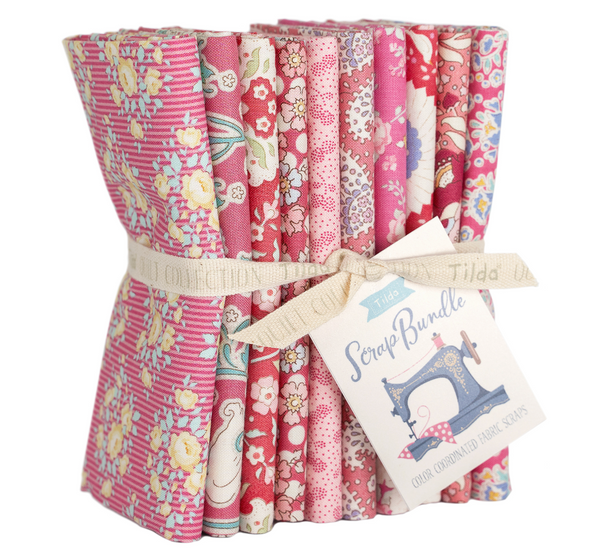 Tilda Fabric: Fat Quarters: Permanent: Scrap Bundles: 50 x 55cm: Red, Pink and Peach: Pack of 10