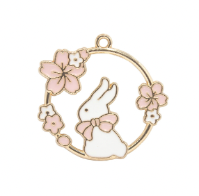 Pink Cherry Blossom Wreath  Rabbit Progress Keeper/Stitch Marker